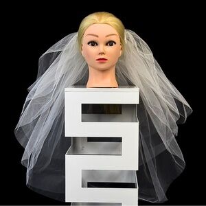 50s Wedding Veil Cap with Floral Appliqué Tiara with Rhinestone & Pearls OS